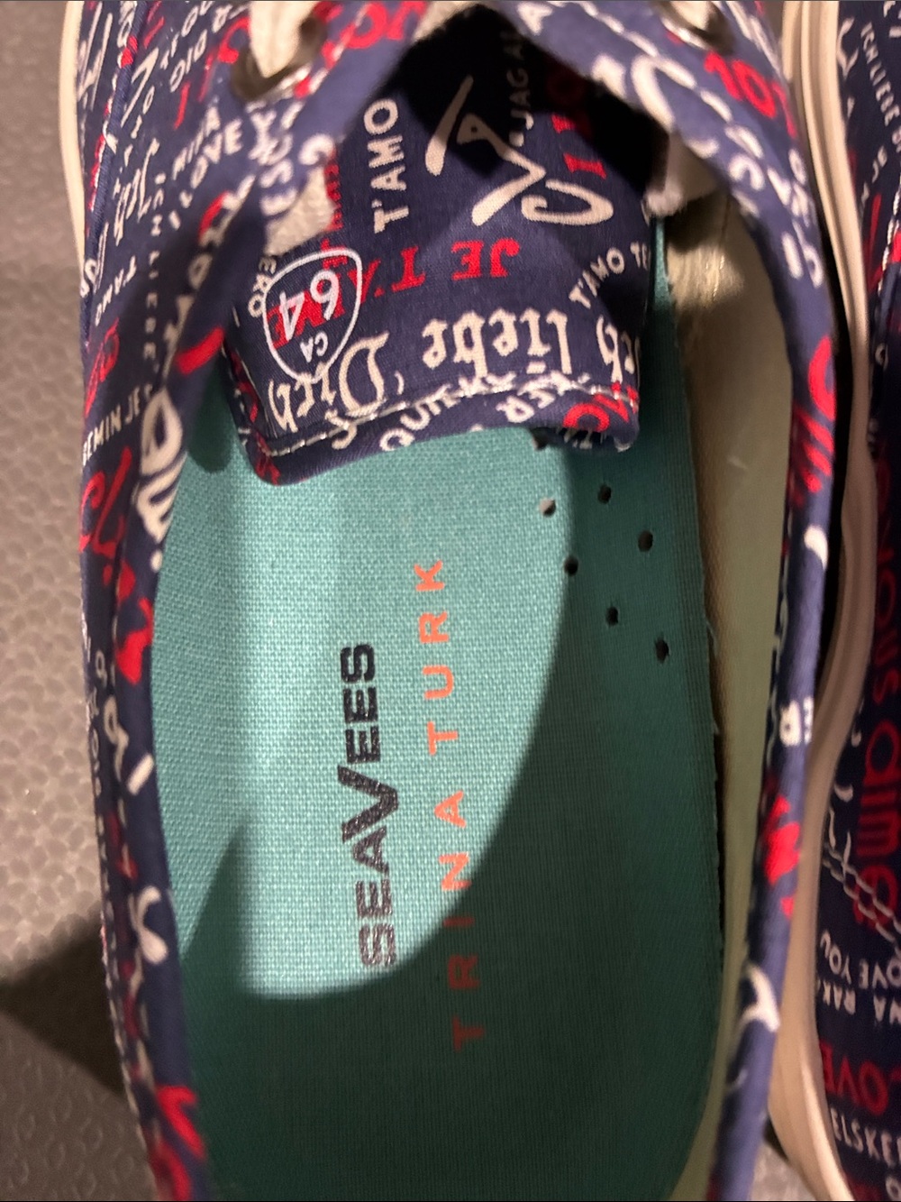 SeaVees Navy Red Graphic Slip-On with Teal Insole